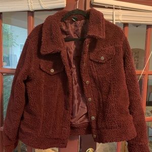 Wild Fable maroon button up teddy coat